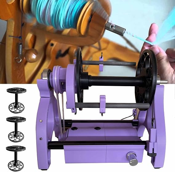 Household Electric Spinning Wheel, Mini Wool Spinning Wheel - Forward/Reverse Switching+Max Speed 800RPM+Capacity 4oz(120G), for Wool Fibre Twisting, 3 Spools,Purple