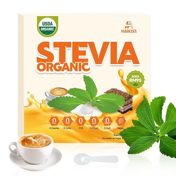 Organic Stevia Powder,Sweetener RM95,Pure Stevia Extract 0 Calorie Sugar Substitute,Vegan,Gluten Free,No Additives&Erythritol,NON-GMO,No Aftertaste,300x Sweeter than Sugar-1.7oz