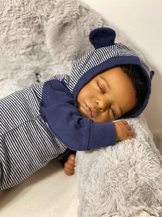 Zero Pam Black Reborn Baby Dolls 19 Inch Realistic Baby Doll,Real Looking Black Boy Doll that Look Real, Sleeping African American Biracial Newborn Babies for Girls Boys Toys
