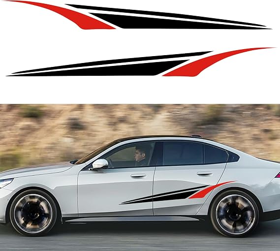 TOMALL 2Pcs 59'' Sports Racing Stripe Sticker for Car Body Door Side Skirt Bumper Stripe Graphic Vinyl Decal Decoration for All Cars SUV Truck Vehicles Universal Auto Stickers Accessories (Black+Red)
