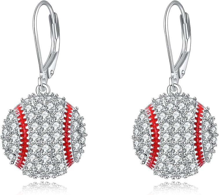 YFN Sports Jewelry Earrings 925 Sterling Silver Baseball Softball Basketball Rugby Football Tennis Volleyball Earrings for Women and Sports Fans Gifts