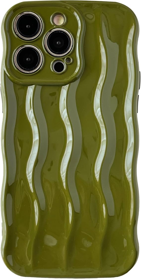 Caseative for iPhone 16 Pro Max Case, Green | Water Ripple Pattern Curly Wave Frame Soft