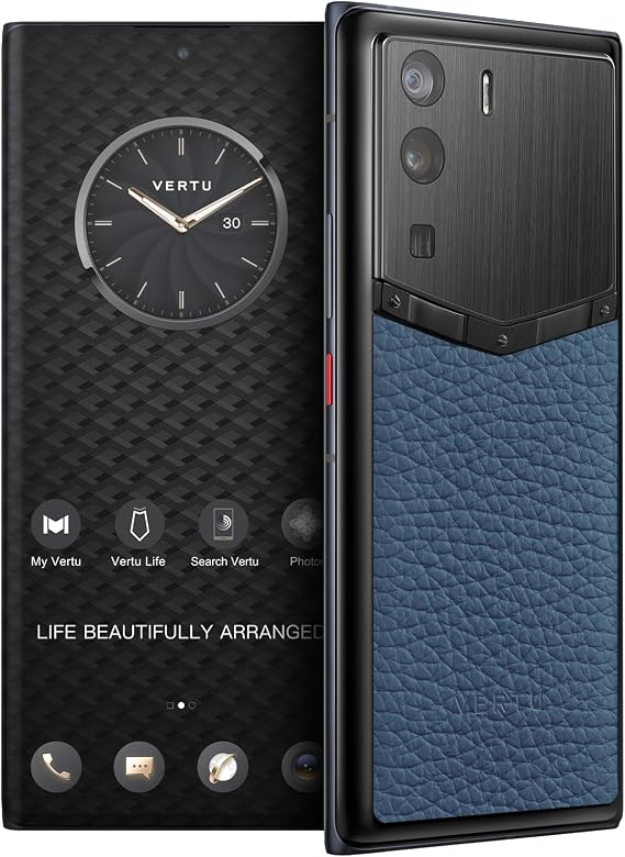 METAVERTU Web 3.0 Calfskin 5G Phone, Unlocked Android Smartphone, Secure Encrypted, Double Systems, 64MP Camera, 144Hz AMOLED Curved Display, Dual SIM, Fast Charge Full Leather, Blue, 12G512G