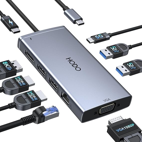 USB C Docking Station Dual Monitor for HP,Laptop Docking Station 3 Monitors | USB C Hub Quad Display USB C Adapter to 2 HDMI,DP,VGA,3 USB,PD,Ethernet,USB C Dock 9 in 1 Computer Docking Station for Dell