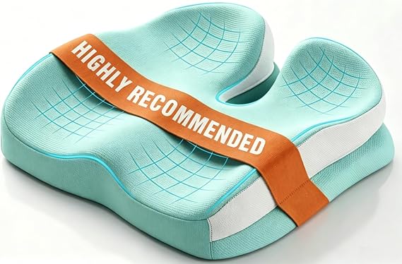 Memory Foam Ergonomic Seat Cushion for Office Chairs Pain Relief | Suitable for prolonged sitting, relieves tailbone pain, fits office chairs, wheelchairs, car seats and computer desk chairs