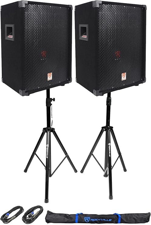 Rockville RSG-10 10" Passive DJ PA Speakers 2-Pack with Stands and Cables