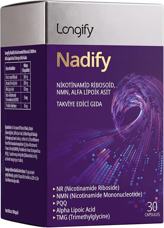 Nadify NR, NMN, PQQ, Alfa Lipoik Asit ve TMG, NAD+ Öncülü Takviye Edici Gıda 30 Kapsül