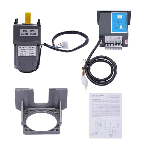 25W AC Gear Motor 220V 60K Adjustable Speed with Controller & Built‑In Cooling Fan, 90-1350 RPM 8Nm Torque 10mm Shaft Aluminum Induction Gearmotor for Packaging Textile Machines