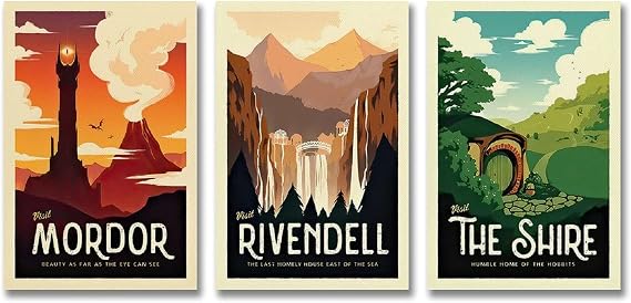 KKMM Lord of The Rings Retro Travel Posters - Set of 3 Bundle - LOTR Vintage Canvas Art Poster and Wall Art Picture Print Modern Family Bedroom Decor Posters 12x18inch(30x45cm)-3pcs