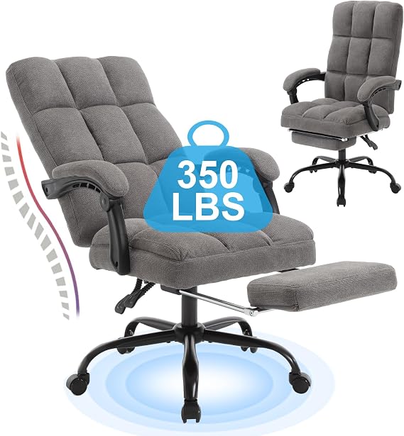 Erogonomic Reclining Office Chair with Footrest, High Back Fabric Cute Comfortable Recliner Office Desk Chair with Leg Foot Rest for Women,Grey