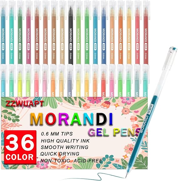 Morandi Gel Pens,36 Color Gel Pens Set for Adult Coloring Books Black Paper Doodling Scrapbooking Sketching Journaling