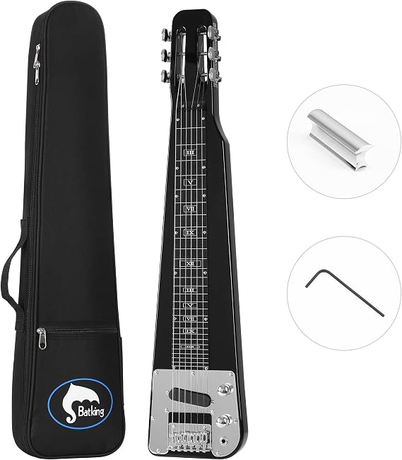 Batking Lap Steel Guitar 6 String Slotted Head Stock Electric Slide Guitars Black Color