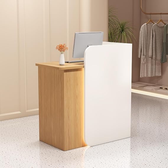 Reception Desk, L-Shap Cashier Front Desk with Lockable Drawers, Modern Reception Desk, Small Reception Table, Reception Desk with Counter, for Office Beauty Salon Retail Counter