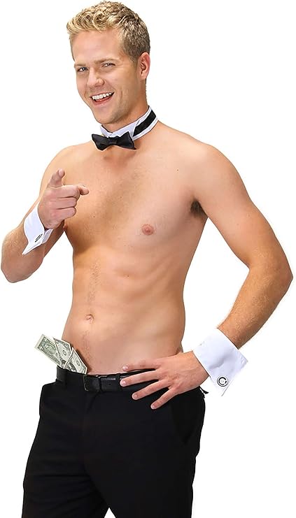 Male Sexy Dancer Kit - Collar, Bow Tie, and Cuffs with Adjustable Fit, One Size Fits Most