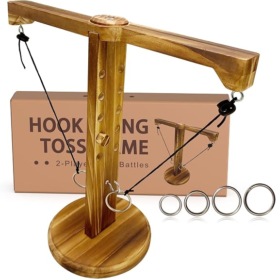 Ring Toss Game for Adults, Wooden Hook and Ring Game, Outdoor Indoor Game, Table Top Games for Bars, Home, Party, Patio Decor Great Yard Games 11.81" X 13" Large Size