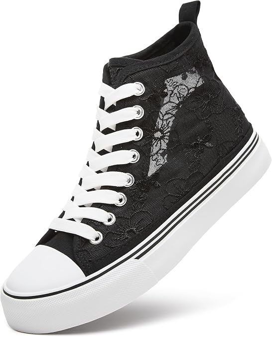 ZGR Women's High Top Canvas Sneakers,Fashion Lace-Up with Embroidery Flower