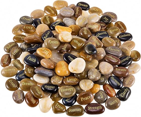 Fabbay 40 Pcs Engraved Inspirational Rocks, Encouragement Worry Stones with Words, Natural River Stone Bulk Set for Garden Decor, Meditation, Positive Gifts & Easter Decorations(Vintage Color)