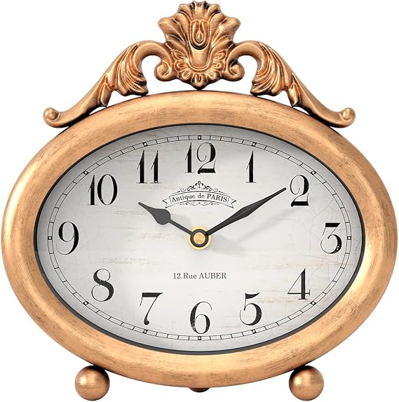 Vintage Table Clock, Desk and Shelf Decor Clock, Antique Gold