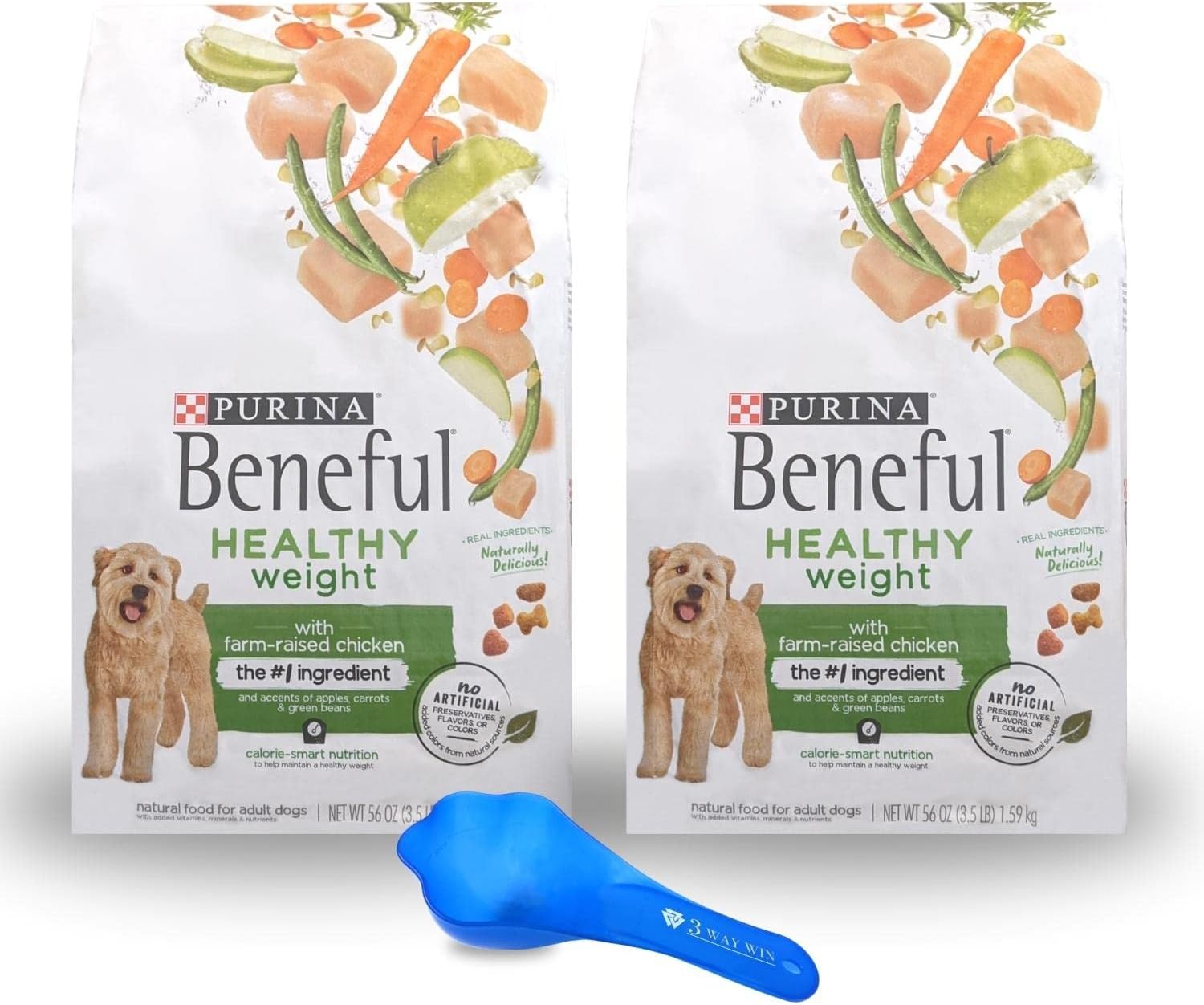 Beneful Healthy Weight Dog Food Bundle | Includes 2 Bags of Purina Beneful Healthy Weight Dog Food Chicken Flavor 3.5 LB | Plus Paw Food Scoop