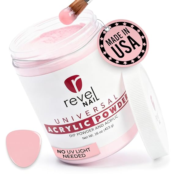 Revel Nail Universal Acrylic and Dip Powder, Salon Pro Size 16 oz (453 g) Refill Jar for Overlays and Extensions, Blush Pink, Made in USA