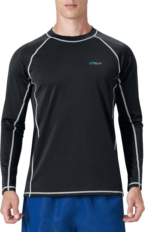 KPSUN Men UPF 50+ UV Swim Sun Shirt Quick Dry Long Sleeve Rash Guard
