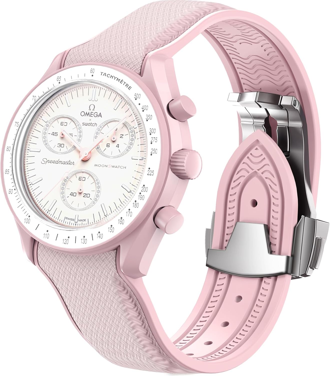 Strap for Omega x Swatch MoonSwatch Watch 20mm,Folding Buckle Omega X Swatch Moonswatch Speedmaster Replacement Strap,Curved No Gap Moonswatch Swatch strap for Men Women (Pink)