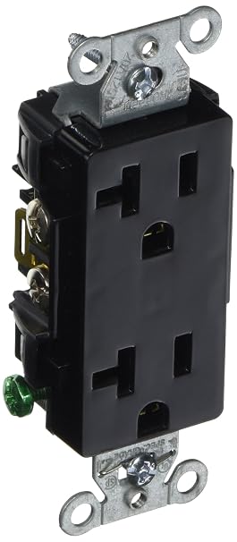 Hubbell DR20BLK Deco Receptacle, Common Ground, 20 amp 125V, 5-20R, Black