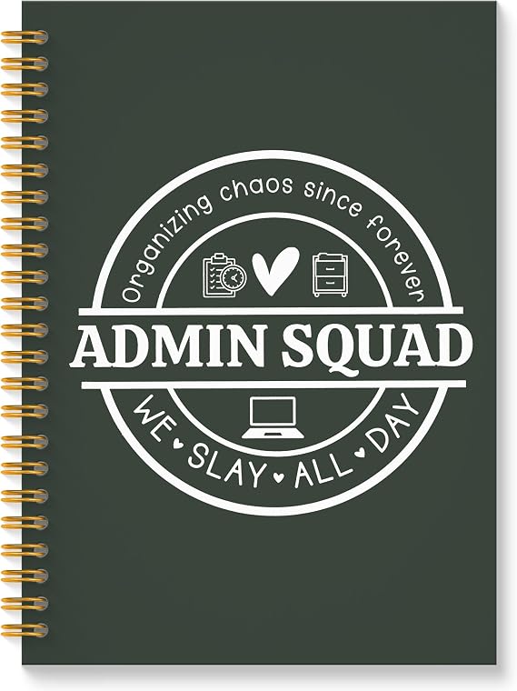 ROXMART Admin Squad Office Glitter Spiral Notebook, Administrative Assistant Gifts Journal, School Administrator Staff Hardcover Notebook Journal for Writing Note Taking, 5.5x8.3 Inch (Dark Green)