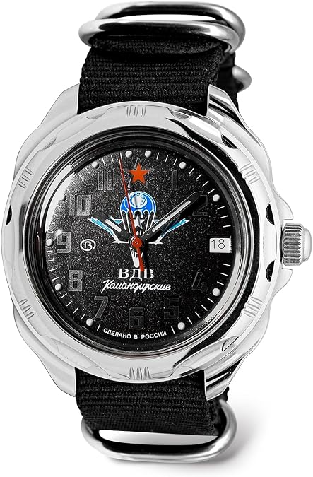 VOSTOK | Komandirskie VDV Airborne Troops Commander Russian Military Mechanical Wrist Watch | Fashion | Business | Casual Mens Watches | Model 211288 Black Strap