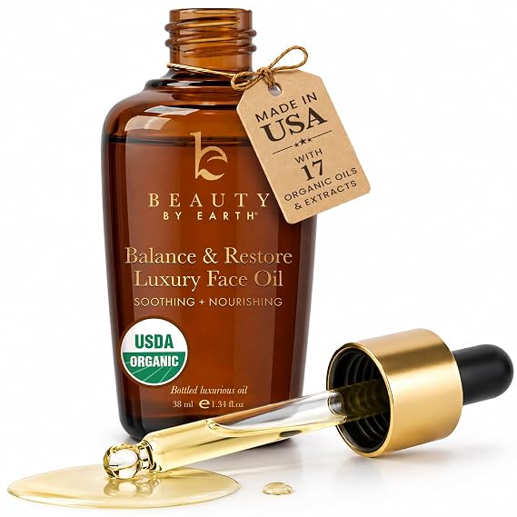 USDA Organic Face Oil - USA Made with Natural & Organic Ingredients | Anti Aging Formula for Acne-Prone & Oily Skin, Facial Oil with Vitamin E, Rosehip, Argan & Jojoba Oils for Sensitive Skin