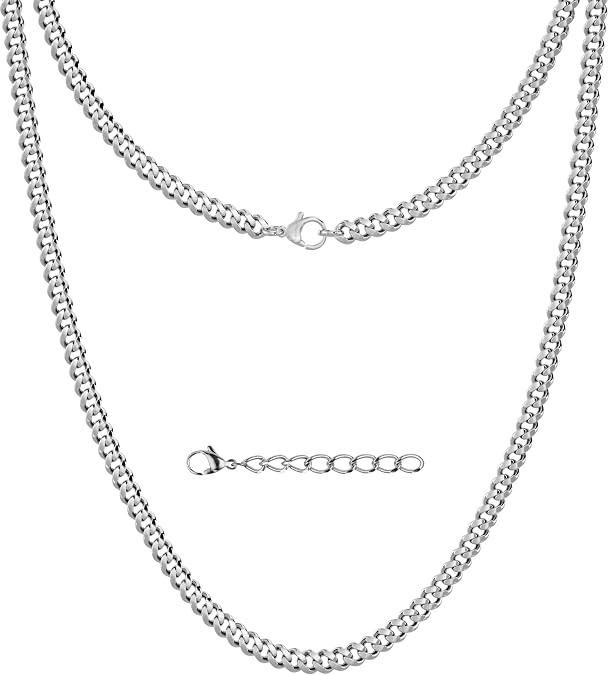 Silvadore Mens Silver Chain for Men - Cuban Link Curb Necklace (2/4/6mm) | 925 Silver Plated Stainless Steel Chain | Non-Tarnish & Waterproof | Gift-Ready + Polish Cloth + 2" Extender | 18/20/22/24in