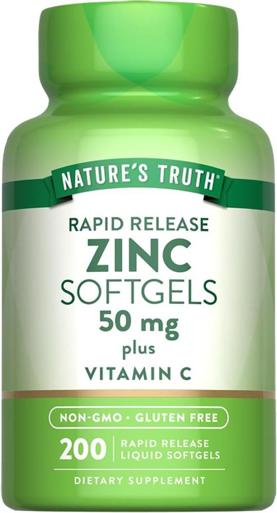 Nature's Truth Zinc 50mg Supplement | with Vitamin C | 200 Liquid Softgels