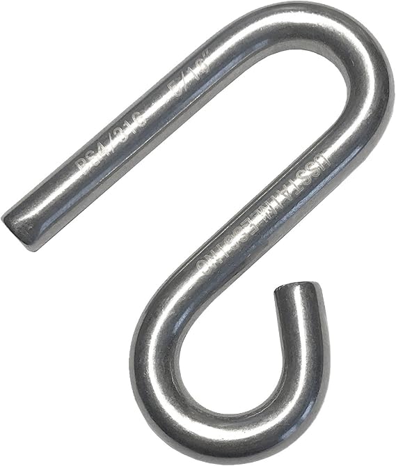 US Stainless Stainless Steel 316 S Hook Open End and Narrow End 1/4" Marine Grade Cunningham