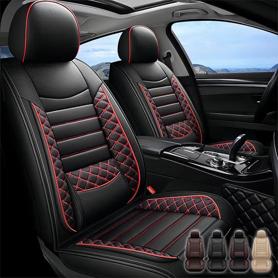 Seat Covers for Toyota Yaris 2007-2017 2018, Premium Faux Leather Car Seat Cover Full Set Waterproof 5 Seat Protectors,Breathable Vehicle Seat Covers Airbag Compatible Cushions(Red Black)