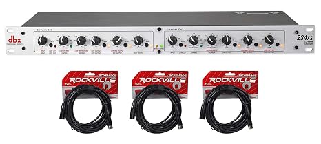 DBX 234XS Professional Crossover with 2, 3, or 4 Way Operation and Mono Bundle With (3) Rockville RCXFM20E-B 20 Foot Female to Male XLR Mic Cable Black 100% Copper