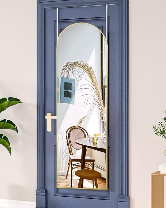 Full Length Mirror - 14'' x 48'' Arched Hanging/Leaning Mirror, Home Decor, Gold