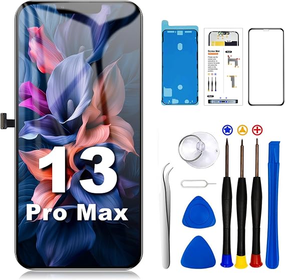 for iPhone 13 Pro Max Screen Replacement Kit 6.7 inch, Full HD LCD Display 3D Touch Screen Digitizer Full Assembly + Repair Tools.Compatibility A2484, A2641, A2644, A2645, A2643