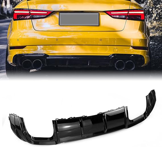 Rear Bumper Diffuser Lip Spoiler Gloss Black for Audi A3 S-Line S3 Sedan 2017-2020