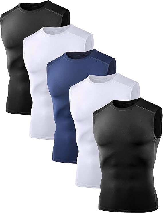 Dalavch 5 Pack Mens Sleeveless Compression Shirts Sports Workout Tank Tops