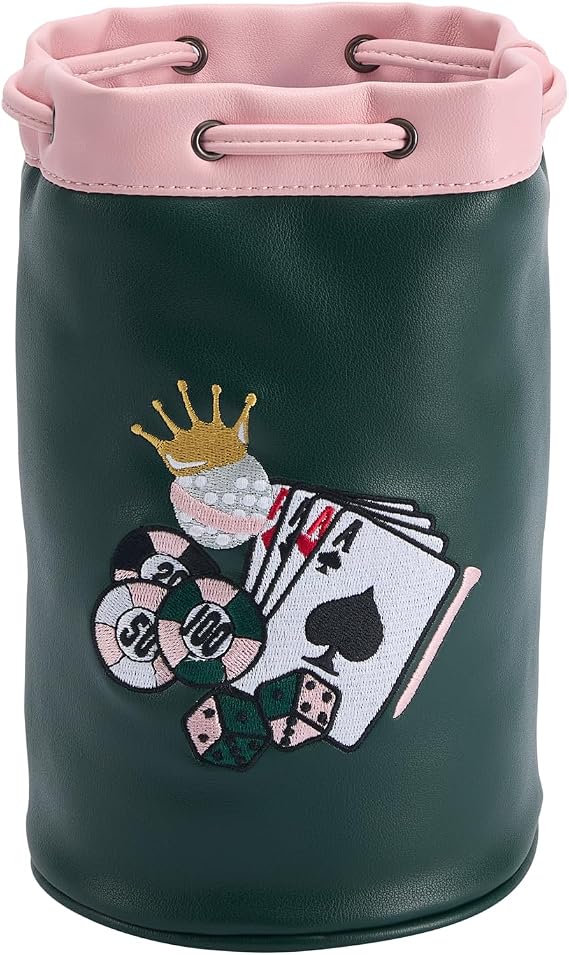 Golf Valuables Pouch with Embroidery, Leather Drawstring Golf Tee Ball Bag