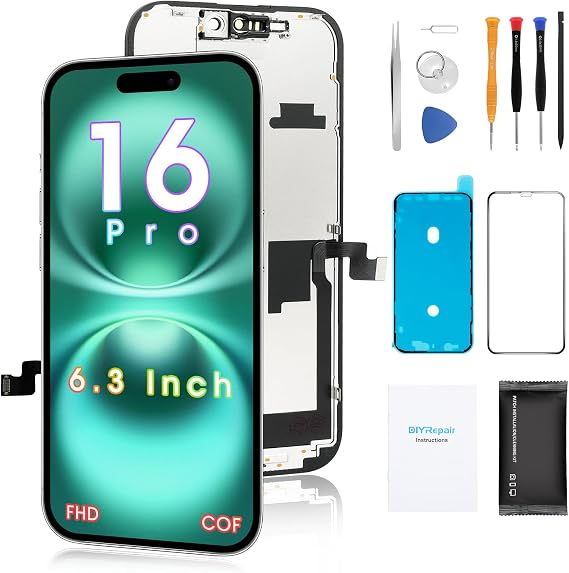 Screen Replacement for iPhone 16 Pro 6.3', 3D Touch Display Full Repair kit, Digitizer Assembly with Tools Set, Tempered Glass, Instruction