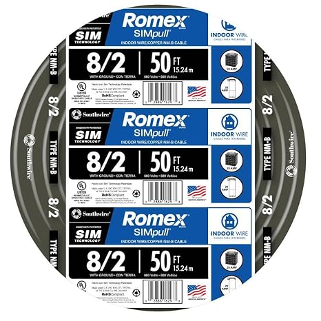 Southwire 8/2 Nonmetallic with Ground Sheathed Cable, Black, 50 ft.