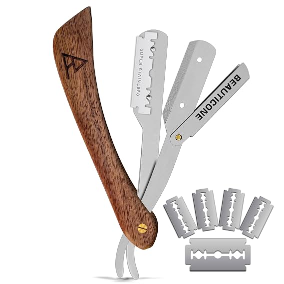 BEAUTICONE Straight Razors for Men, Straight Edge Razor, Single Edge Replacement Blades, Stainless Steel, Barber Razor for Men's Shaving, Barber Shaving Knife