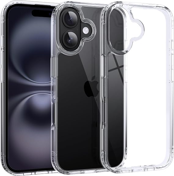 Supdeal Shockproof Clear Case for iPhone 16, [Camera Control Button] [10FT Military Drop Protection] Hard Clear Back Silicone Edge Four Corner Airbags Phone Cover, 6.1 inch, Transparent