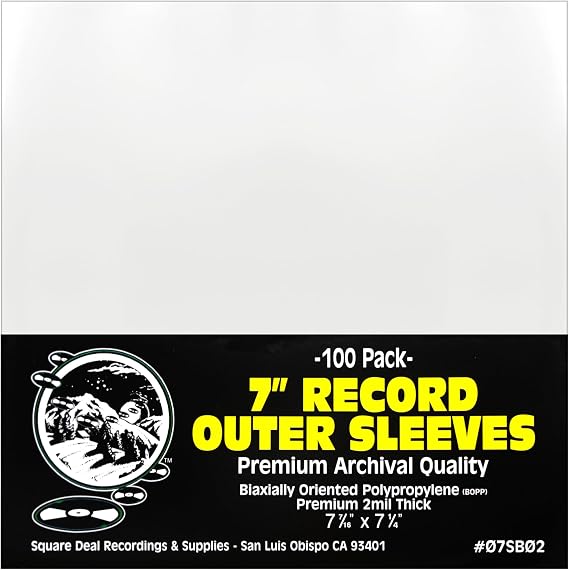 (100) 7" 45rpm Record Outer Sleeves - Super Clear Premium 2 Mil Thick - Perfect Fit, Archival Quality #07SB02