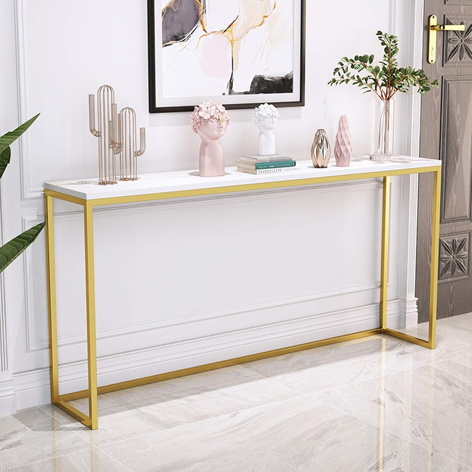 Console Table, Artificial Marble Entrance Table, Slim Hallway Storage Rack, Hall Furniture, Home Work Desk, Easy to Place Size: 39.4 x 7.9 x 29.5 inches 100 x 20 x 75 cm, Color: B