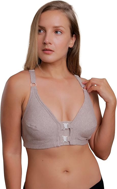 Cottonique Women's Hypoallergenic Racer Back Front Closure Support Bra Queen Made from 100% Organic Cotton