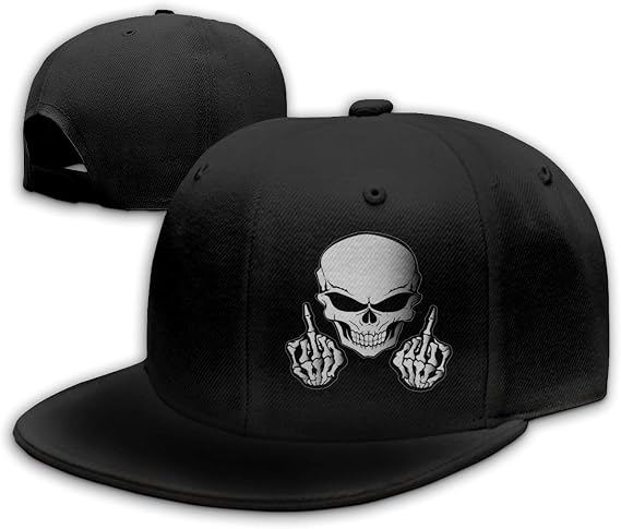 Skeleton Skating Theme Black Snapback Hats for Men, Classic Skate Skateboarder Gift for Skaters Flat Bill