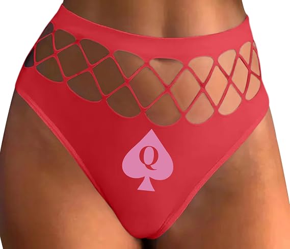 Knaughty Knickers Queen of Spades Logo for QOS Size Queen BBC Slut Hotwife Fucktoy Vixen Red Fishnet Thong Adult Flirty Fun