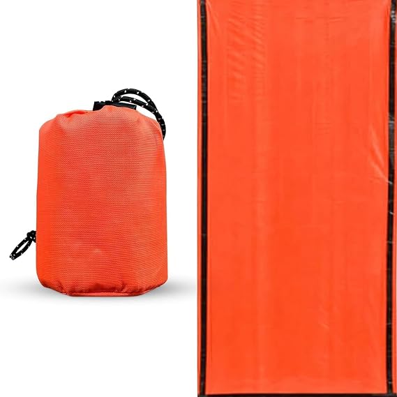 Emergency Sleeping Bag Ultralight Waterproof, Mylar Thermal Bivy, Durable Reusable Survival Bivy Sack with Stuff Sack, Windproof Cold Weather Backup for Hiking, Bug-Out Bag, Survival Kit